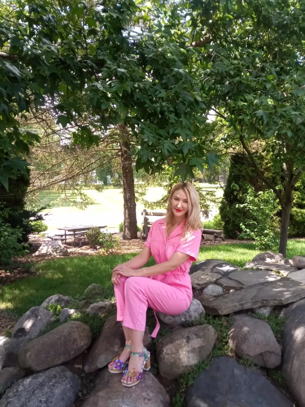 “Skies are Blue” Pink Jumpsuit & Betsey Johnson Floral Jelly Shoes